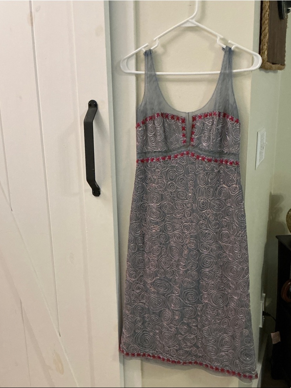 Sleeveless Grey Dress with Pink Trim